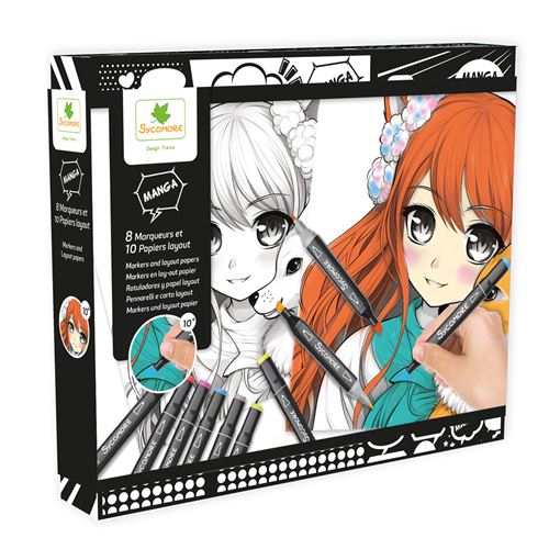 Sycomore Multicolore Dessin Et Coloriage Enfant Manga 8 Marqueurs Et 10 Papiers Layout Kemonomimi