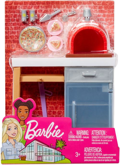Barbie Mobilier coffret Restaurant pour poupée avec plus de 30 accessoires  et 6 zones de jeux dont cuisine et four à pizza, jouet pour enfant, GXY72
