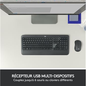 Logitech Advanced MK540 clavier Souris incluse USB AZERTY Français Noir,  Blanc