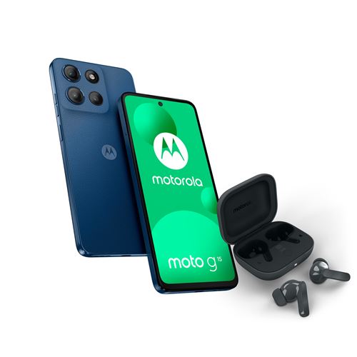 Pack Smartphone Motorola G15 6 72 Double SIM + Ecouteurs Motorola Buds Bass shadow