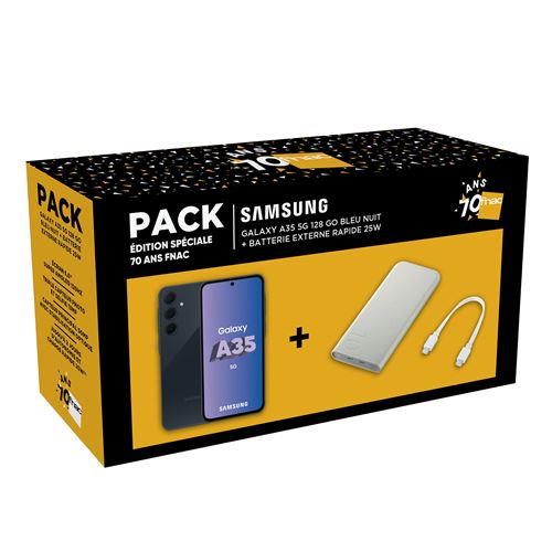 Bundle - Samsung Galaxy A35 6,6 5G Nano SIM 128 GB Nachtblau + Externe schnelle Batterie 25 W Weiss - 70 Jahre FNAC