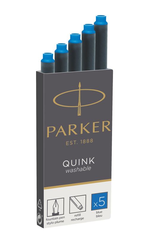 PARKER Quink 5 cartouches longues, encre bleue effaçable