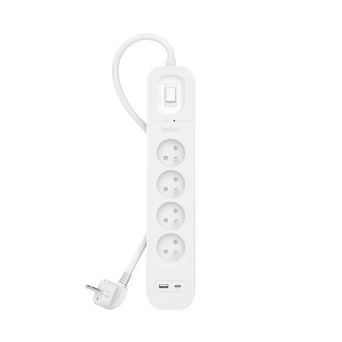 Belkin Parafoudre 4 Prises 2 Mètres USB-C Blanc