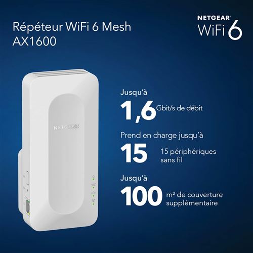 Répéteur WiFi 6 Mesh Netgear AX1600 EAX12 Dual Band 4 Flux Blanc - Fnac.ch  - Répéteur WiFi