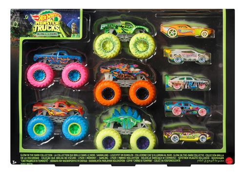 Hot Wheels Monster Trucks - Coffret 10 Véhicules Phosphorescents - Petite voiture - Dès 3 ans