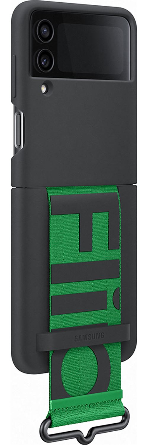 Coque en silicone avec lanière pour Samsung Galaxy Z Flip 4 Noir