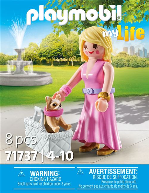 Playmobil My Life 71737 Dame avec Chihuahua et panier transport