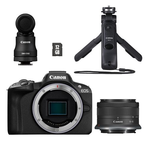 Appareil Photo Hybride Kit Créateur Canon EOS R50 + Rf-S 18-45Mm F/4.5-6.3 Is Stm + Micro Dm-E100 + Poignée-Trépied Hg-100Tbr