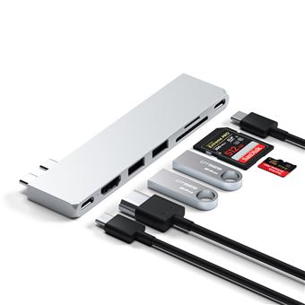 Hub USB-C Satechi Pro Slim pour Apple MacBook Air Fin 2018/Fin  2020/Mi-2019/Mi-2022/MacBook Pro ST-HUCPHSS Argent - Hub USB