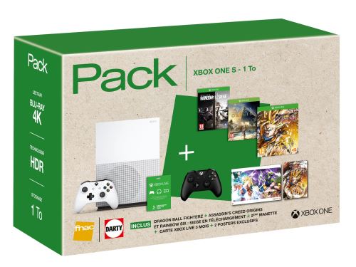 Pack Console Microsoft Xbox One S 1 To + Assassin’s Creed Origins + Rainbow Six : Siege + Dragon Ball Fighter Z