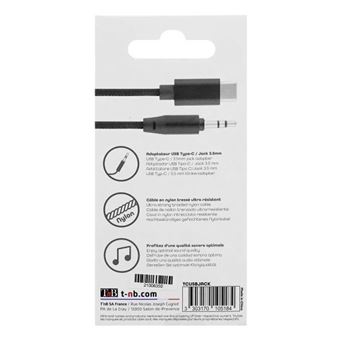 Câble USB Type-C vers Jack 3.5mm T'nB Noir