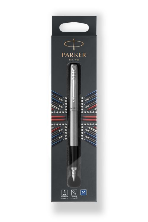PARKER Stylo plume Jotter en acier inoxydable C.C sur carte blister