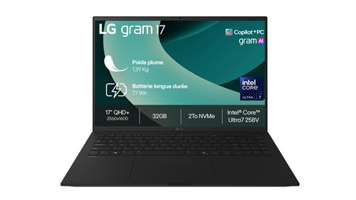 PC portable LG Gram 17 17Z90TL-G.AU8BF 17 Copilot+PC Intel® Core™ Ultra 7 32 Go RAM 2 To SSD Noir Obsidien