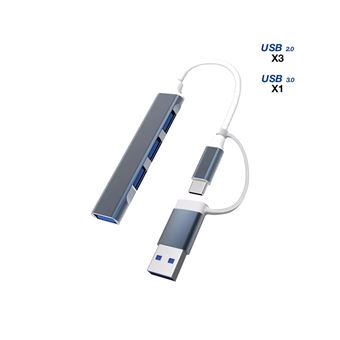 Hub USB Moxie 4 en 1 avec adaptateur USB-C Femelle vers USB-A Mâle Argent