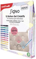 Coffret de 12 rollers Gels Créatifs Uniball Signo avec trousse en coton