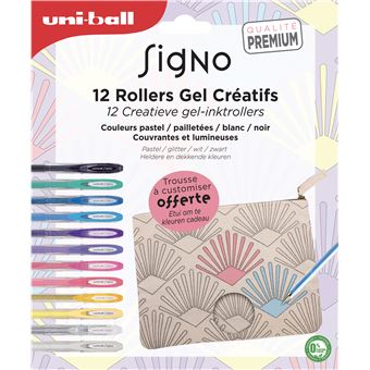 Coffret de 12 rollers Gels Créatifs Uniball Signo avec trousse en coton