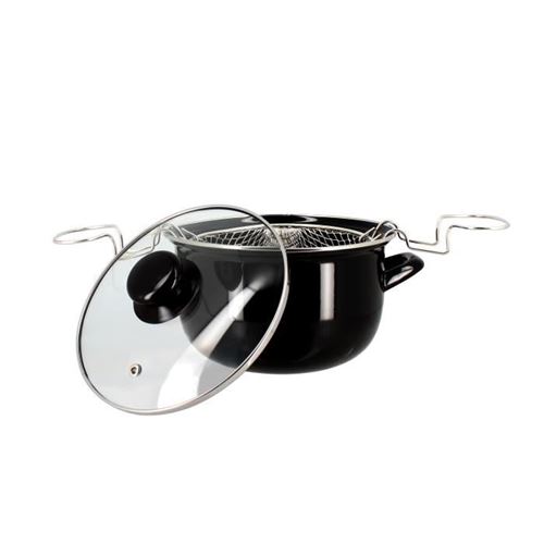 Friteuse émail Kitchenette avec couvercle 20 cm Noir