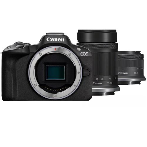 Canon EOS R50 - Appareil photo numérique - sans miroir - 24.2 MP - APS-C - 4K / 30 pi/s - 2.5x zoom optique objectif RF-S 18 - 45mm F4.5 - 6.3 IS STM, 55 - 210 mm F5.0-7.1 IS STM - Wi-Fi, Bluetooth - noir