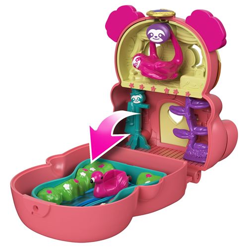 Polly Pocket Coffret 2-en-1 Famille Paresseux - 12 Accessoires Dont 8 Animaux - Jouet Voyage Enfant 4 Ans
