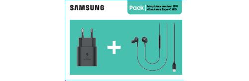 Pack Kit Pieton Adaptateur secteur Samsung ultra rapide 25W Noir + Ecouteurs filaires intra-auriculaires Type-C AKG Noir