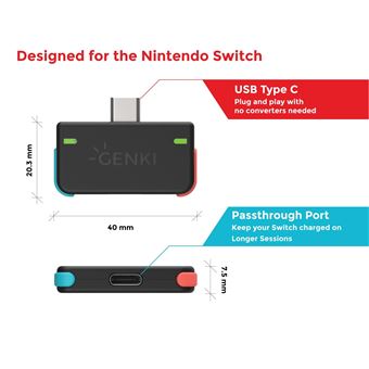 Adaptateur audio sans fil Bluetooth Genki pour Nintendo Switch Néon