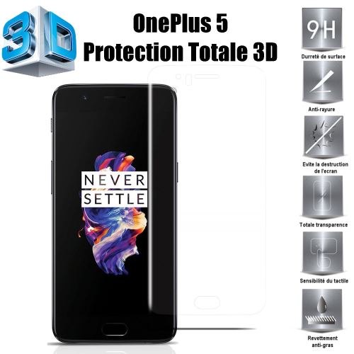 One Plus 5 Vitre protection d'ecran en verre trempé incassable protection integrale Full 3D Tempered Glass - Advansia