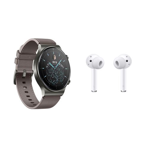 Pack Montre Connectée Huawei Watch Gt 2 Pro Gris + Ecouteurs Sans Fil Huawei Freebuds 3i Blanc