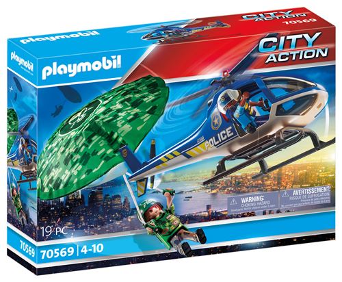 Playmobil Les policiers 70569 Hélicoptère de police et parachutiste