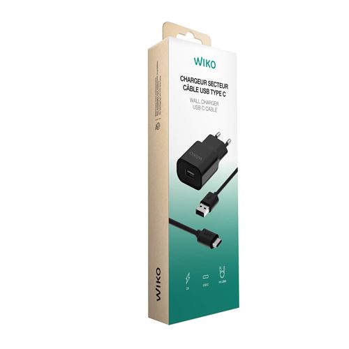 Pack Chargeur secteur Noir + Câble USB Type C 1 m Noir Wiko