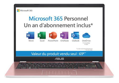PC Ultra-Portable Asus E410MA-EK017TS 14 Intel Celeron 4 Go RAM 64 Go eMMC Rose + Microsoft Office 365 Personnel (1 an)