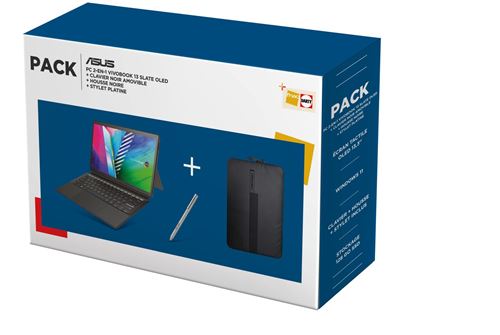 Pack - 2-in-1 Laptop Asus VivoBook 13 Slate T3300KA-LQ069W 13,3'' Full HD 128GB SSD, 8GB RAM Zwart + Hoes + Stylus - Frans toestel met Azerty FR toetsenbord