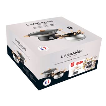 Wok Fondue Lagrange 349019 Classic Bois Clair - Fabrication Française, Thermostat Réglable