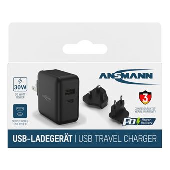 Chargeur de voyage 2 ports USB Ansmann TC230PD Noir