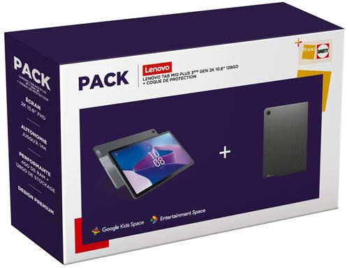 Pack Tab Lenovo M10 Plus 2K 10.61" Fhd Mediatek G80 4 Go Ram 128 Go Ssd + Coque De Protection Gris