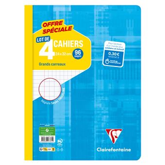 CLAIRE FONTAINE 4 Cahiers Grands Carreaux 24*32