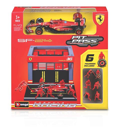 Voiture Bburago 1/43 Formule 1 Pit Stop Ferrari SF 2024 + 1 Formule 1 #Leclerc - Bburago