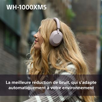 Casque audio arceau sans fil Sony WH1000XM5 rose à réduction de bruit