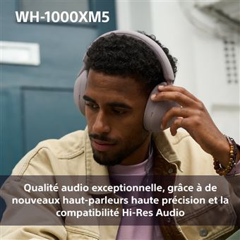 Casque audio arceau sans fil Sony WH1000XM5 rose à réduction de bruit