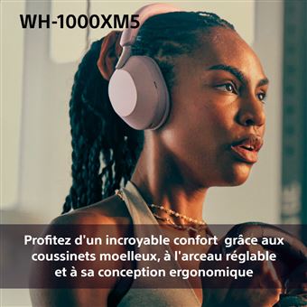 Casque audio arceau sans fil Sony WH1000XM5 rose à réduction de bruit