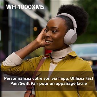 Casque audio arceau sans fil Sony WH1000XM5 rose à réduction de bruit