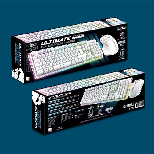 Spirit Of Gamer Combo Tastiera E Mouse Ultimate 600 - RGB, Layout AZERTY Francese, Semi-Meccanica, Bianco - Foto 4