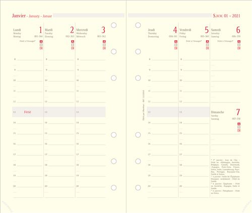 Recharge organiseur Oberthur Semaine sur 2 pages à la verticale Format 17