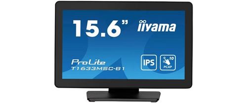 iiyama ProLite T1633MSC-B1 - Écran LED - 15.6 - écran tactile - 1920 x 1080 Full HD (1080p) @ 60 Hz - IPS - 450 cd/m² - 1000:1 - 5 ms - HDMI, DisplayPort - haut-parleurs - noir, finition matte