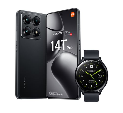 Pack Smartphone Xiaomi 14T Pro 6,67 5G Double nano SIM 512 Go Noir Titane + Mi Watch 2 Noir