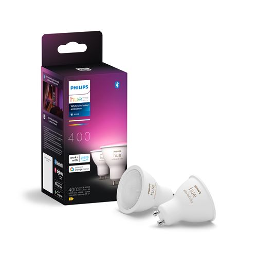 Pack De 2 Ampoules Connectées Philips Hue White Et Color Ambiance Gu10 Blanc