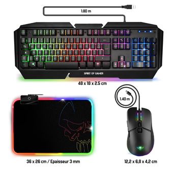 Pack Gaming 3 en 1 Clavier + Souris + Tapis de souris Spirit Of Gamer Ultimate 500