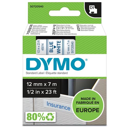 Ruban Dymo® D1 Bleu/Blanc pour étiqueteuses LabelManager™ LabelWriter™ Duo et LabelPoint