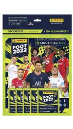 Jeu de cartes Panini Foot Ligue 1 2022 Album avec 5 pochettes