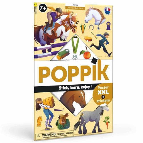 Jeu créatif Poppik Poster pédagogique 100 x 70 cm et 48 stickers chevaux