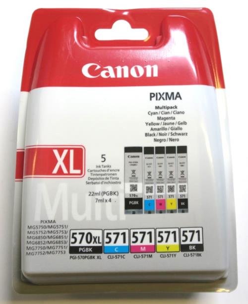 Canon PGI-570XL BK / CLI-571 Noir et Couleur, Lot de 5 cartouches encre  compatibles Canon PGI570XL / CLI571XL (0372C004)